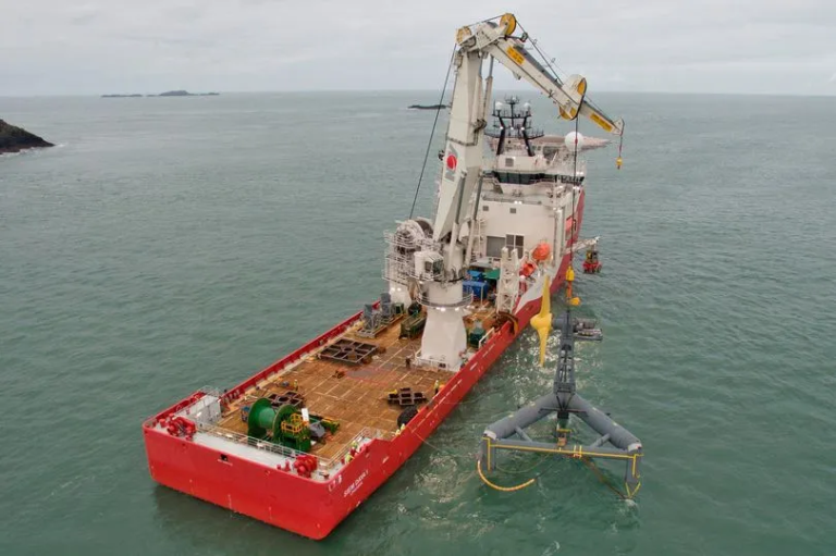 Radical New Tidal Energy Device DeltaStream Installed in the Sea Off Pembrokeshire Coast